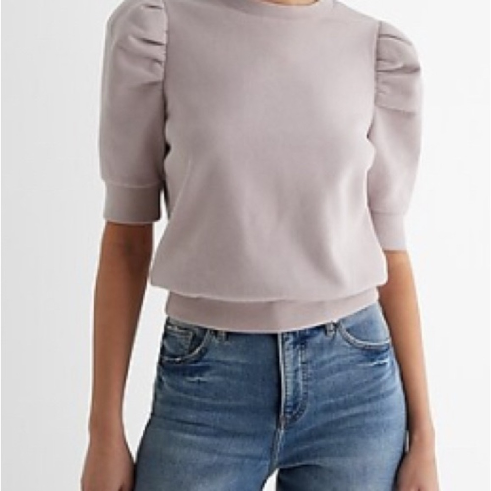 Express Blush Crew Neck Puff Sleeve Fleece Sweatshirt
